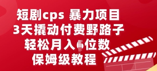 短剧cps暴力项目，3天撬动付费野路子，有人偷偷月入五位数，保姆级教程-岩生的高级资料库