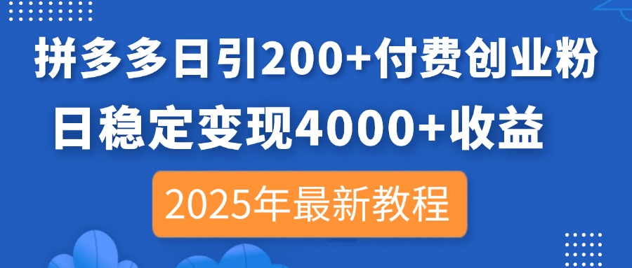 (14217期)拼多多日引200+付费创业粉,日稳定变现4000+收益,2025年最新教程-岩生的高级资料库