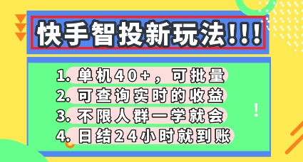 快手智投新玩法,单机日入40+,可批量,可查询实时收益,零门槛【揭秘】-岩生的高级资料库
