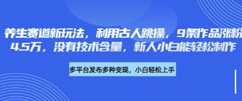 养生赛道新玩法，利用古人跳操，9条作品涨粉4.5W，没有技术含量，新人小白能轻松制作-岩生的高级资料库