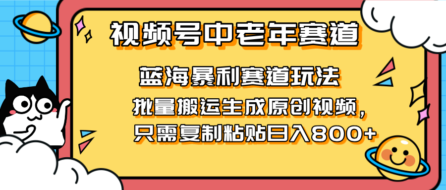 （14314期）2025视频号中老年短视频蓝海暴利风口！复制粘贴搬运视频单日赚800+，无...-岩生的高级资料库