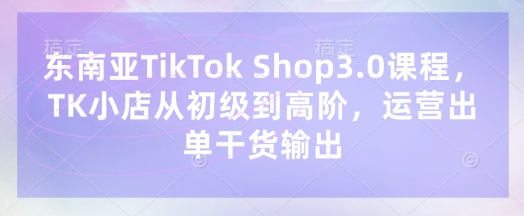 东南亚TikTok Shop3.0课程，TK小店​从初级到高阶，运营出单干货输出-岩生的高级资料库