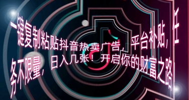 一键复制粘贴抖音热卖广告,平台补贴,任务不限量,日入几张,开启你的财富之路!-岩生的高级资料库